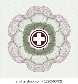 Green and Red passport rossete with medicine icon inside