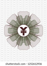 Green and Red passport style rosette with yuan icon inside