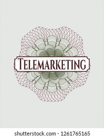 Green and Red passport style rosette with text Telemarketing inside