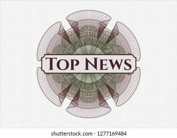 Green and Red passport style rosette with text Top News inside