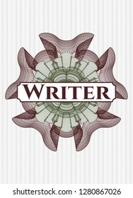 Green and Red passport style rosette with text Writer inside