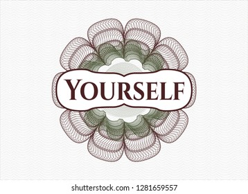 Green and Red passport style rosette with text Yourself inside