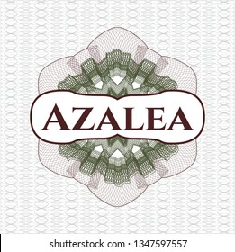 Green and Red passport style rosette with text Azalea inside