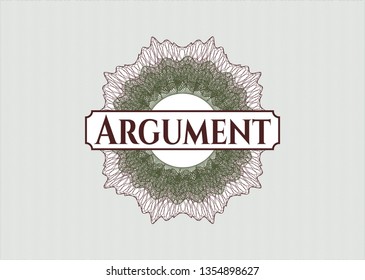 Green and Red passport style rosette with text Argument inside