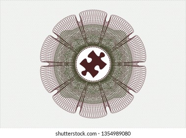 Green and Red passport style rosette with jigsaw puzzle piece icon inside