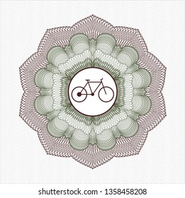 Green and Red passport style rosette with bike icon inside