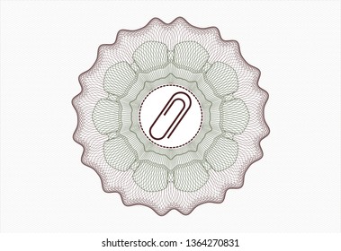 Green and Red passport style rosette with paper clip icon inside
