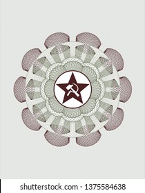 Green and Red passport style rosette with communism icon inside