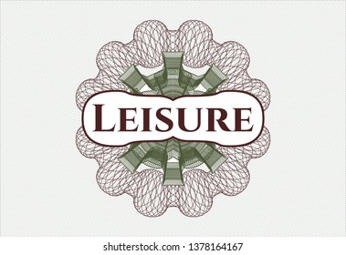 Green and Red passport style rosette with text Leisure inside