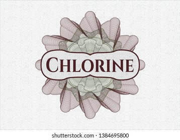 Green and Red passport style rosette with text Chlorine inside