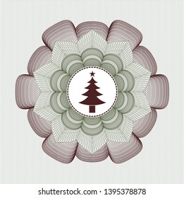 Green and Red passport style rosette with christmas tree icon inside