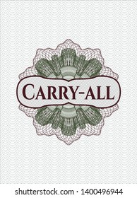 Green and Red passport style rosette with text Carry-all inside