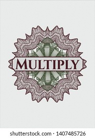 Green and Red passport style rosette with text Multiply inside