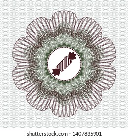 Green and Red passport style rosette with candy icon inside