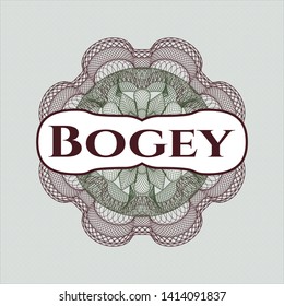 Green and Red passport style rosette with text Bogey inside