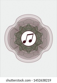 Green and Red passport style rosette with musical note icon inside