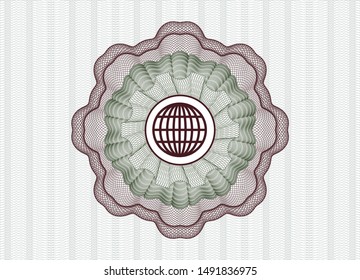 Green and Red passport style rosette with globe, website icon inside