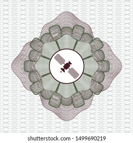 Green and Red passport style rosette with satelite icon inside
