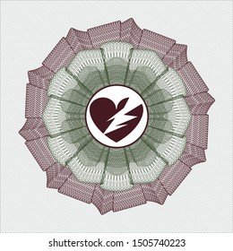Green and Red passport style rosette with broken heart icon inside