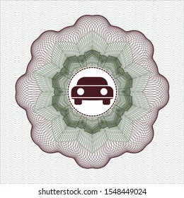 Green and Red passport style rosette with car seen from front icon inside
