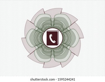 Green and Red passport style rosette with phonebook icon inside