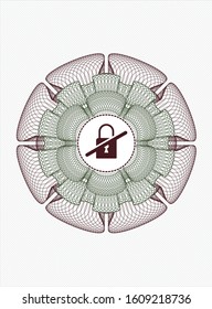 Green and Red passport style rosette with inaccessible icon inside