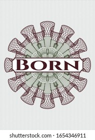 Green and Red passport style rosette with text Born inside
