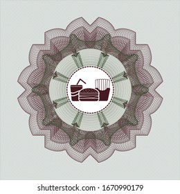 Green and Red passport style rosette with fast food icon inside