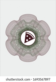 Green and Red passport style rosette with pizza slice icon inside