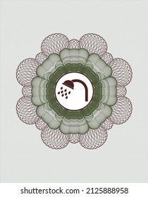 Green and Red passport style rosette. with shower icon inside