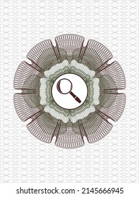 Green and Red passport style rosette. with magnifying glass icon inside