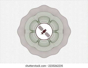 Green and Red passport style rosette. with satelite icon inside