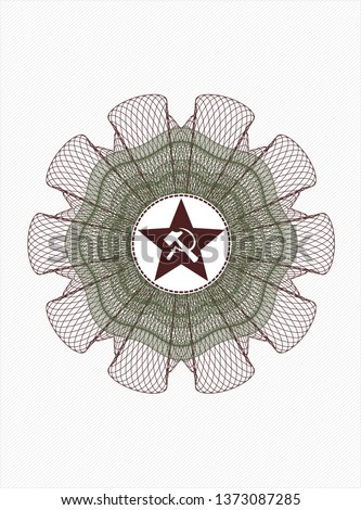 Green and Red passport style rosette with communism icon inside