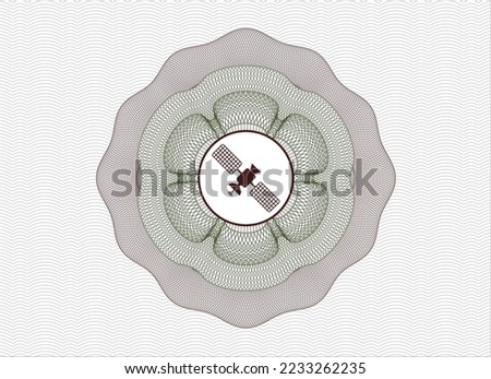 Green and Red passport style rosette. with satelite icon inside