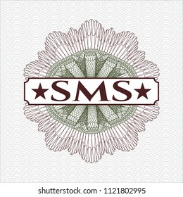 Green and Red passport style rossete with text SMS inside