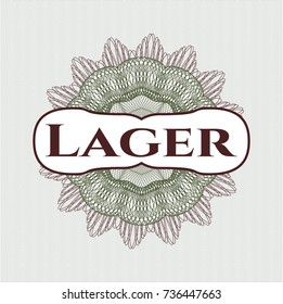 Green and Red passport style rossete with text Lager inside