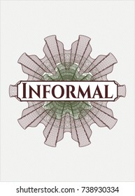 Green and Red passport style rossete with text Informal inside