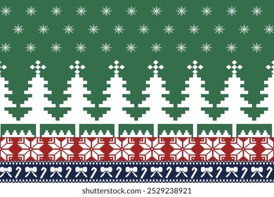 a green and red pattern with a snowflake design on it..