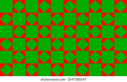 Green, red pattern, square block and diamond checkerboard repeat pattern, replete image, design for fabric printing, rectangle, patchwork quilt style