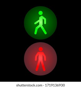 Green and red pedestrian crossing light sign