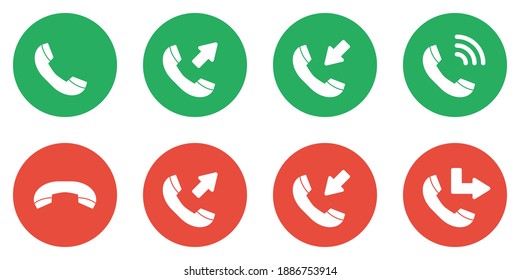 green and red phone call vector icons set