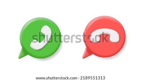 Green and red phone handset in chat bubble icon. Calling and disconnection mobile talk sign on speech bubble.