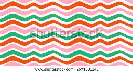 Green, red and pink wavy stripes seamless vector pattern, Cute Christmas holiday background or wrapping paper
