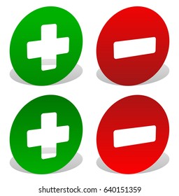Green, red plus, minus sign over circles.