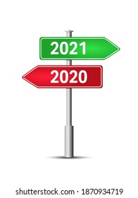 Green and red pointers with inscriptions 2020 and 2021