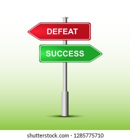 Green and red pointers with inscriptions DEFEAT and SUCCESS