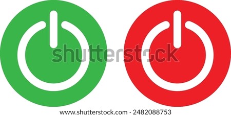 green and red power icon set . Power switch button with turn on off icons . Shut down and turn on icons . Vector illustration