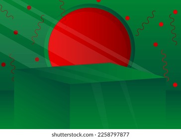 Green and Red product display. Abstract Mockup vector 3D room. Futuristic cylinder pedestal podium. Sci-fi minimal stage showcase for presentation. Geometric forms, empty scene.