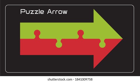 Green and red puzzle arrow. Vector illustration.