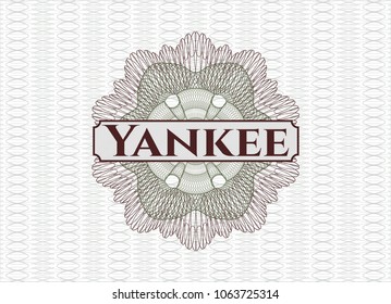 Green and Red rosette. Linear Illustration with text Yankee inside